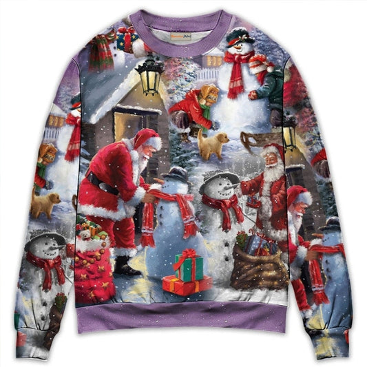 Christmas Santa Building Snowman Gift Sweater For Holiday Parties Family Gatherings And Seasonal Gift Giving