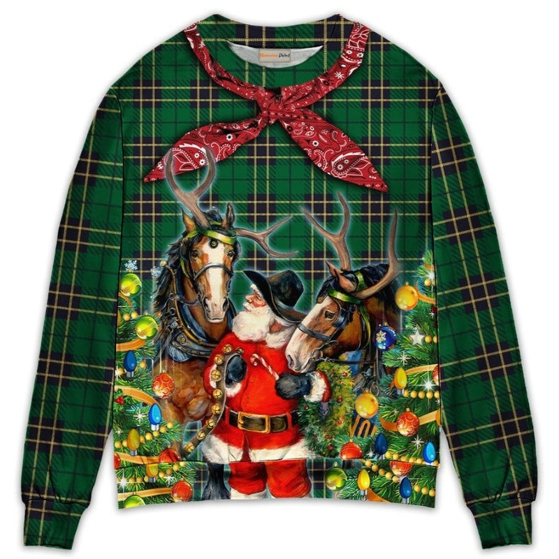 Christmas Santa Cowboy Green Sweater For Winter Celebrations Family Events And Thoughtful Gifting