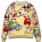 Christmas Santa Eating Pizza Fun Sweater For Winter Parties Seasonal Adventures And Relaxed Everyday Styling