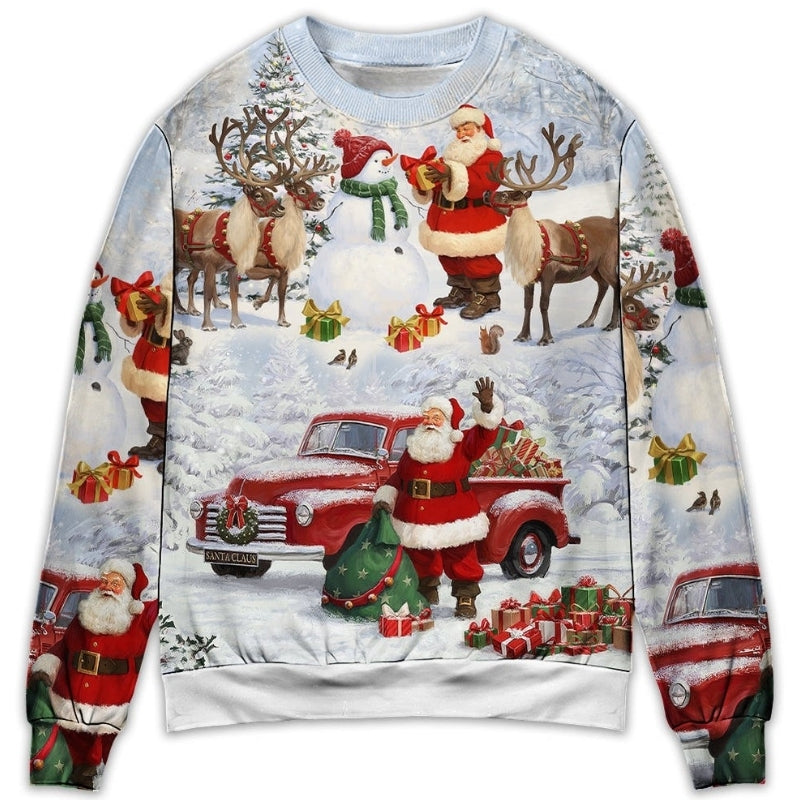 Christmas Santa Gift Snow Painting Sweater For Festive Family Events Casual Wear And Holiday Gift Giving