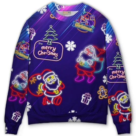 Christmas Santa Neon Light Party Sweater For Holiday Parties Family Gatherings And Seasonal Gift Giving