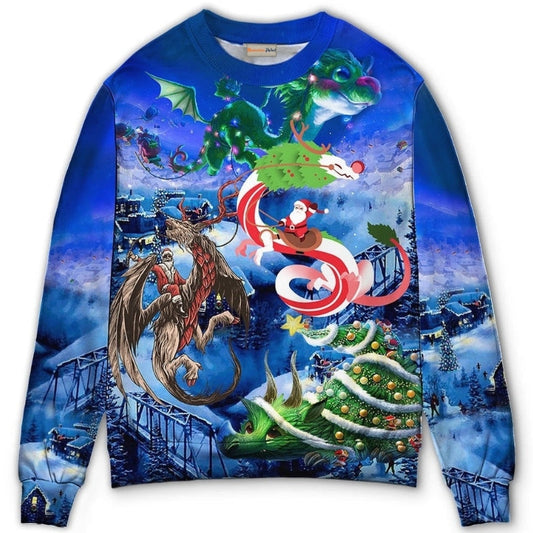 Christmas Santa Riding Fantasy Dragon Sweater For Winter Celebrations Family Events And Thoughtful Gifting