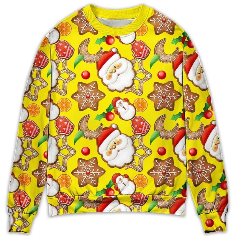 Christmas Santa Snowman Gingerbread Sweets Sweater For Festive Events Weekend Outings And Comfortable Winter Style
