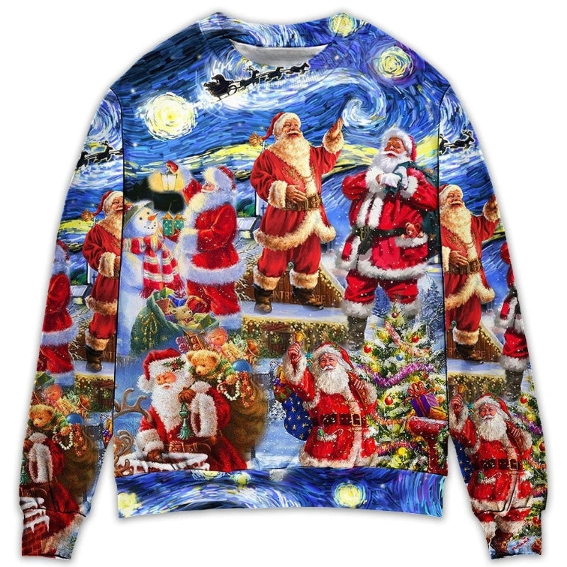 Christmas Santa Snowy Night Merry Xmas Sweater For Holiday Travel Winter Outings And Cheerful Gift Giving