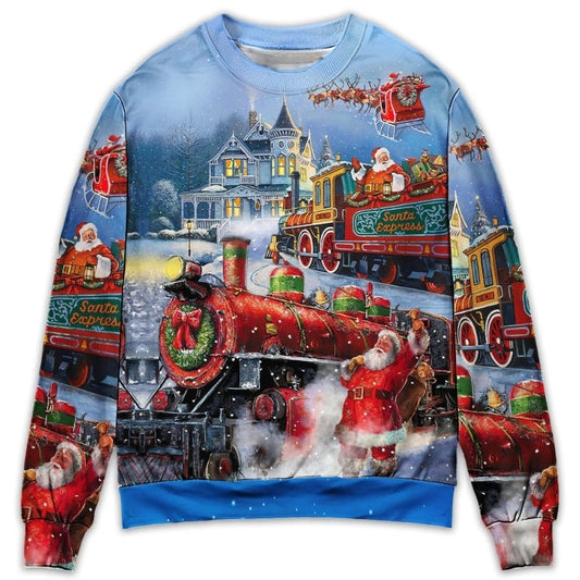 Christmas Santa Train Gift Painting Sweater For Family Gatherings Winter Travel And Everyday Seasonal Comfort