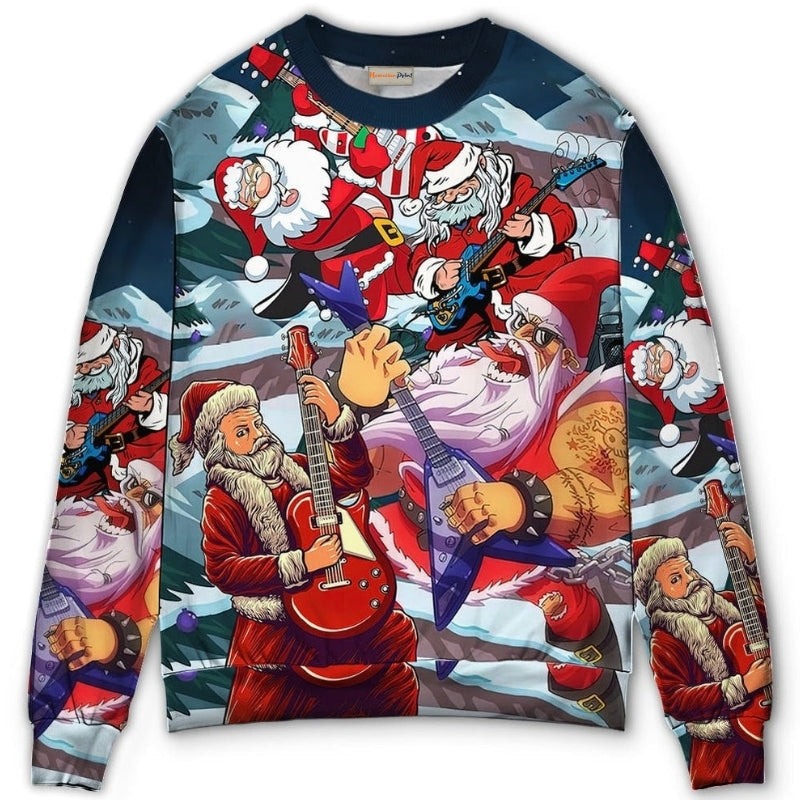 Christmas Santa With Electric Guitar Sweater For Festive Family Events Casual Wear And Holiday Gift Giving