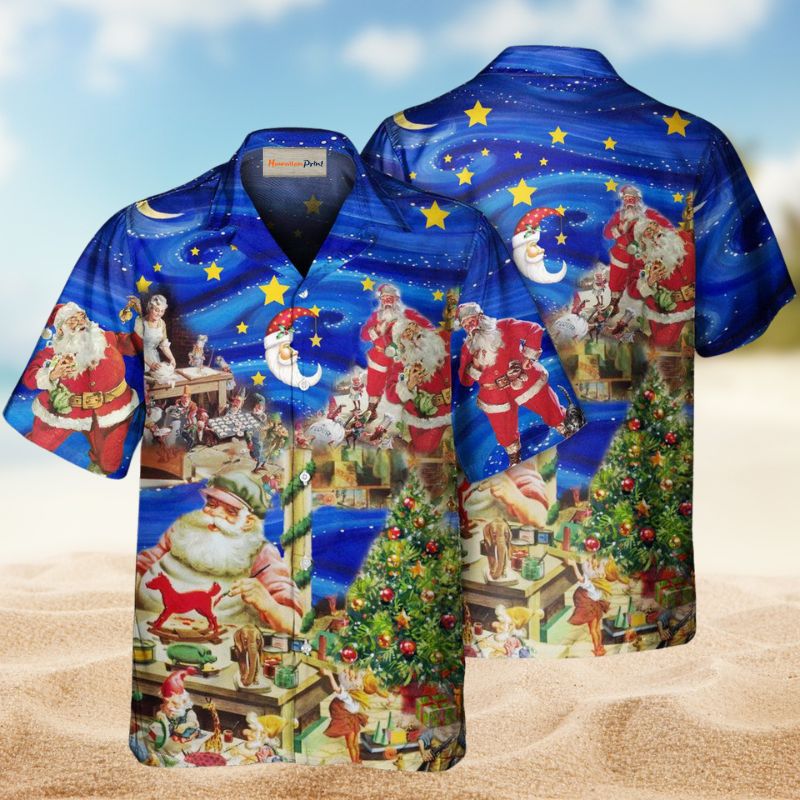 Christmas Santa'S Toy Workshop Hawaiian Shirt For Christmas Gatherings, Resort Trips, And Cheerful Seasonal Style
