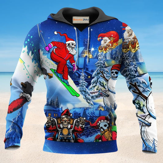 Blue Christmas Skull Sky Hoodie For Holiday Vacations Winter Events And Everyday Comfort