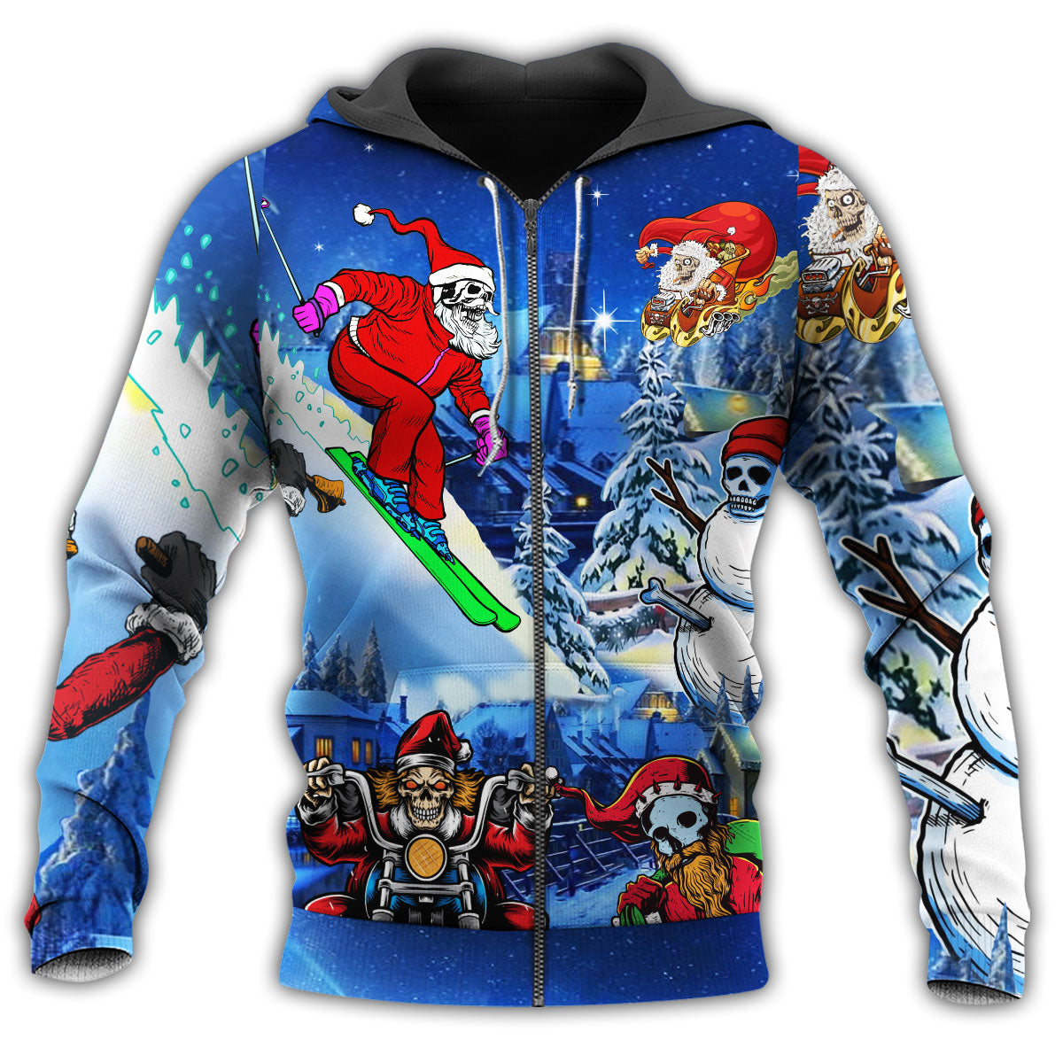 Blue Christmas Skull Sky Hoodie For Holiday Vacations Winter Events And Everyday Comfort