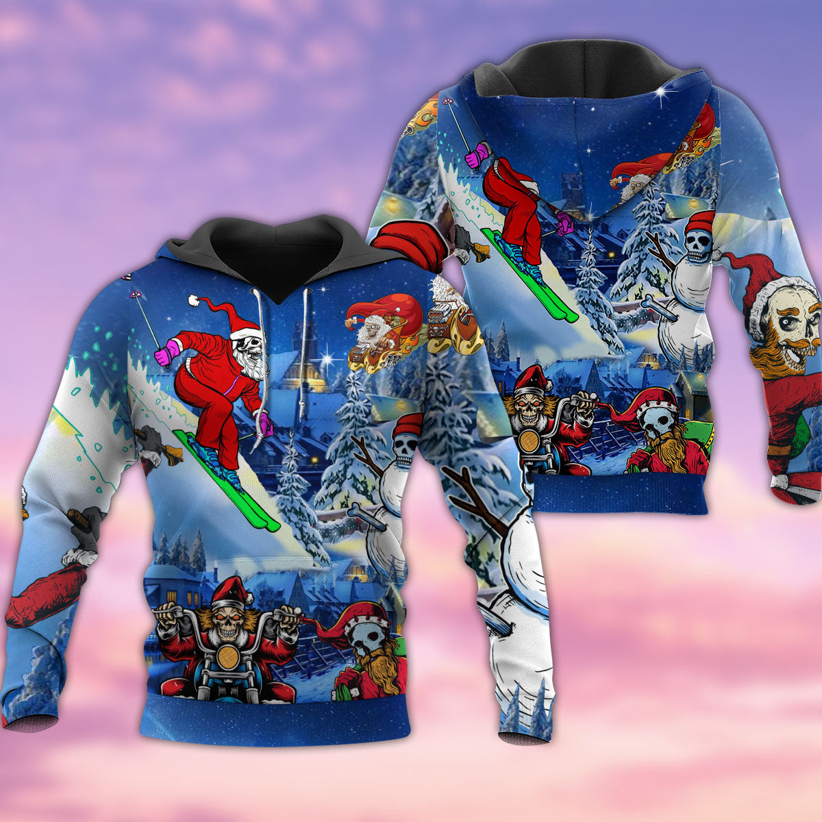 Blue Christmas Skull Sky Hoodie For Holiday Vacations Winter Events And Everyday Comfort