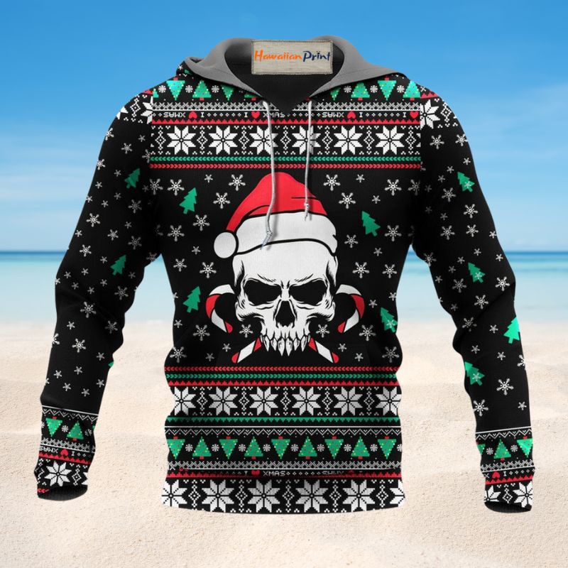 Christmas Skull Santa Hat Candy Hoodie For Winter Adventures Family Gatherings And Festive Everyday Style