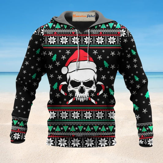 Christmas Skull Santa Hat Candy Hoodie For Winter Adventures Family Gatherings And Festive Everyday Style