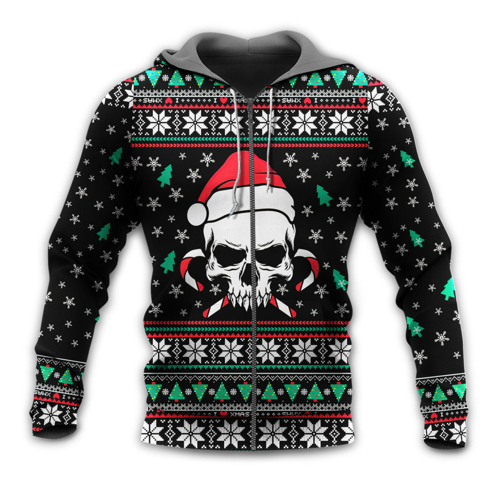 Christmas Skull Santa Hat Candy Hoodie For Winter Adventures Family Gatherings And Festive Everyday Style