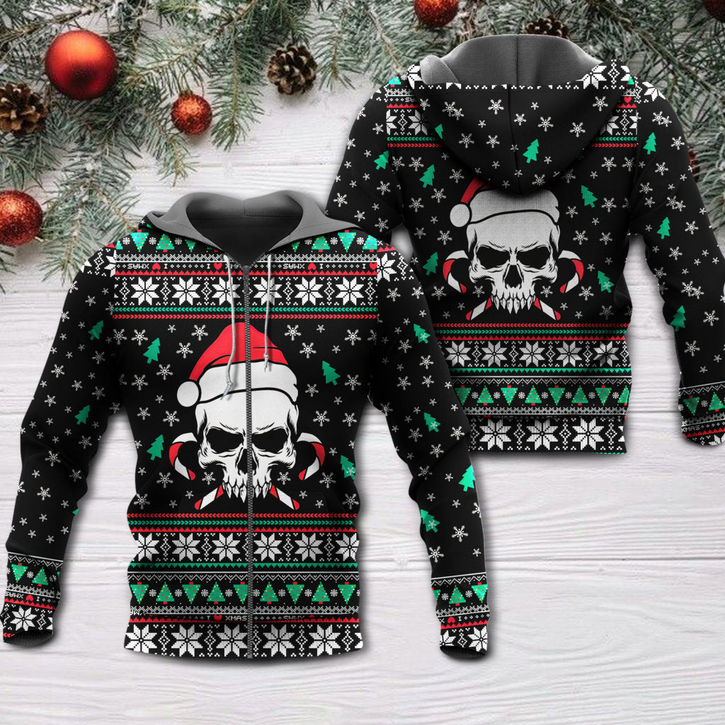 Christmas Skull Santa Hat Candy Hoodie For Winter Adventures Family Gatherings And Festive Everyday Style