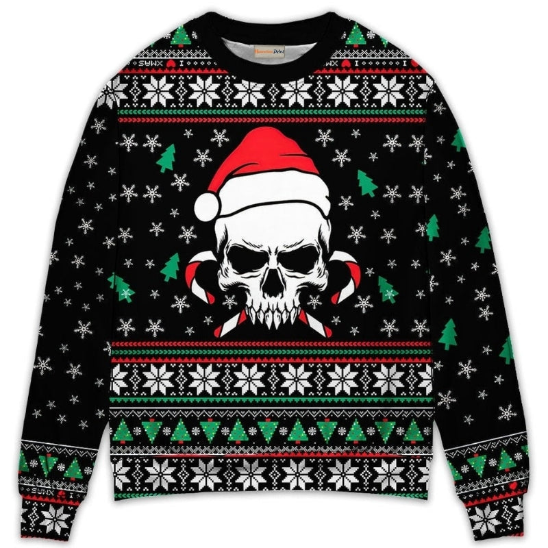 Christmas Skull Santa Hat Candy Sweater For Holiday Travel Winter Outings And Cheerful Gift Giving