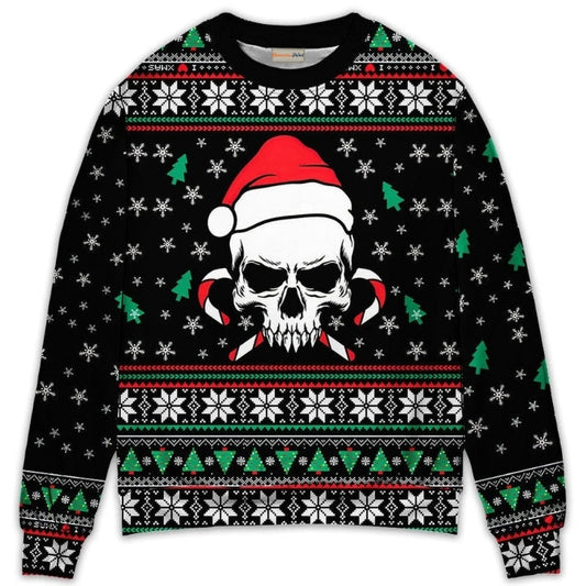 Christmas Skull Santa Hat Candy Sweater For Holiday Travel Winter Outings And Cheerful Gift Giving