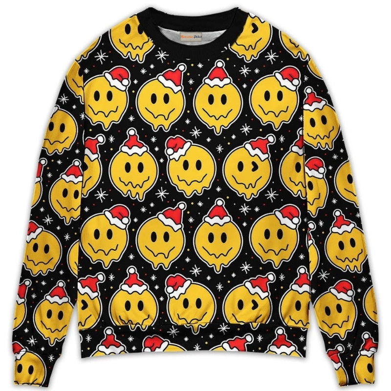 Christmas Smile Happy Face Santa Hat Sweater For Family Gatherings Winter Travel And Everyday Seasonal Comfort