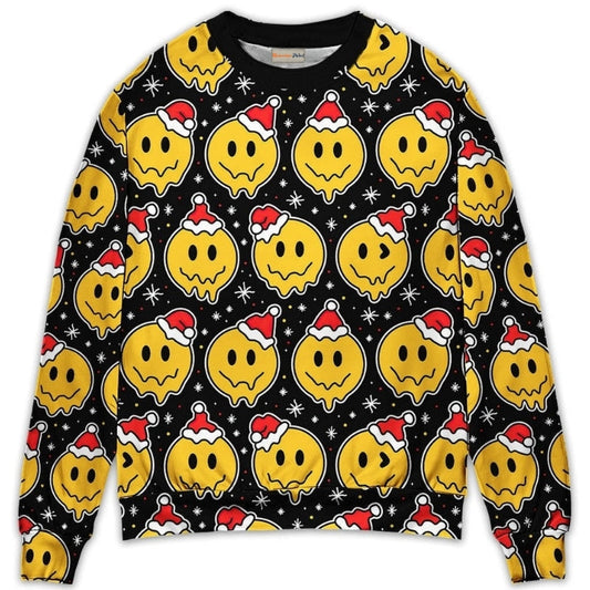 Christmas Smile Happy Face Santa Hat Sweater For Family Gatherings Winter Travel And Everyday Seasonal Comfort