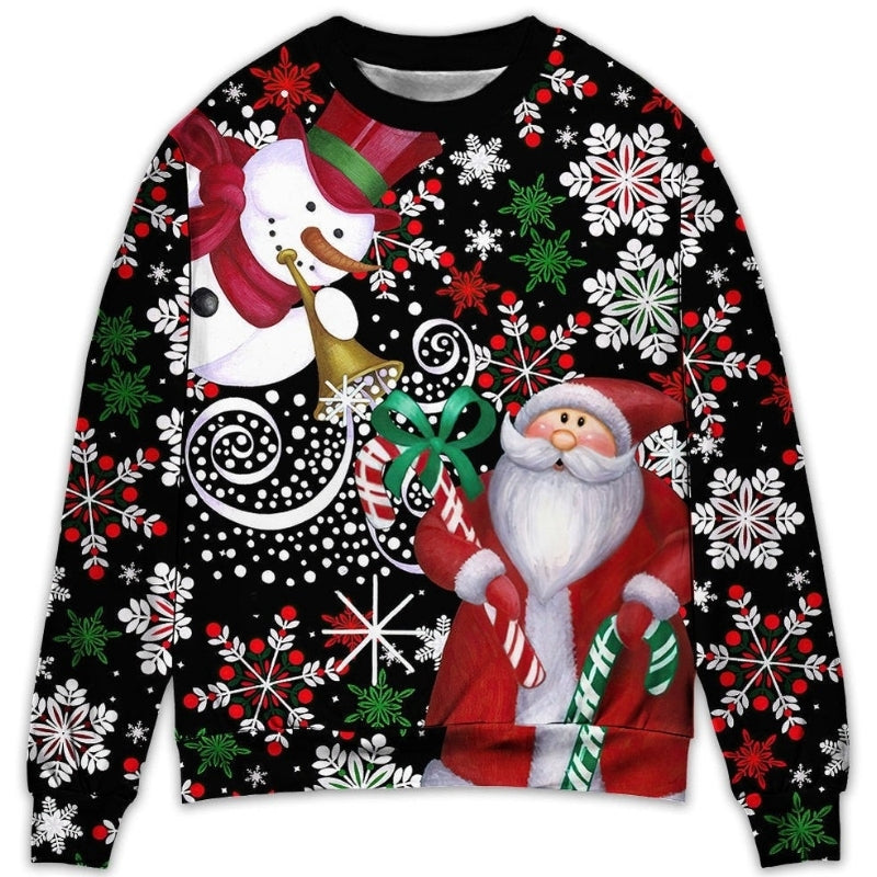 Christmas Snowy Day With Santa And Snowman Sweater For Winter Celebrations Family Events And Thoughtful Gifting