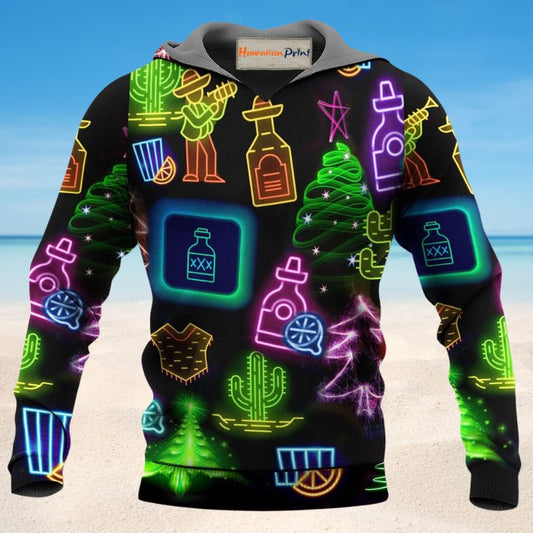 Neon Christmas Tequila Hoodie For Winter Streetwear Christmas Travel And Seasonal Home Gatherings