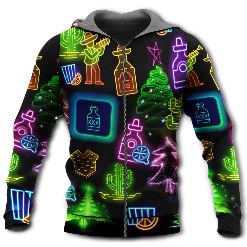 Neon Christmas Tequila Hoodie For Winter Streetwear Christmas Travel And Seasonal Home Gatherings