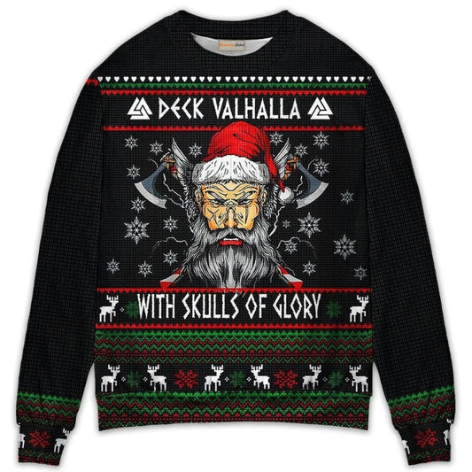Christmas Valhalla Skull Of Glory Sweater For Holiday Travel Winter Outings And Cheerful Gift Giving