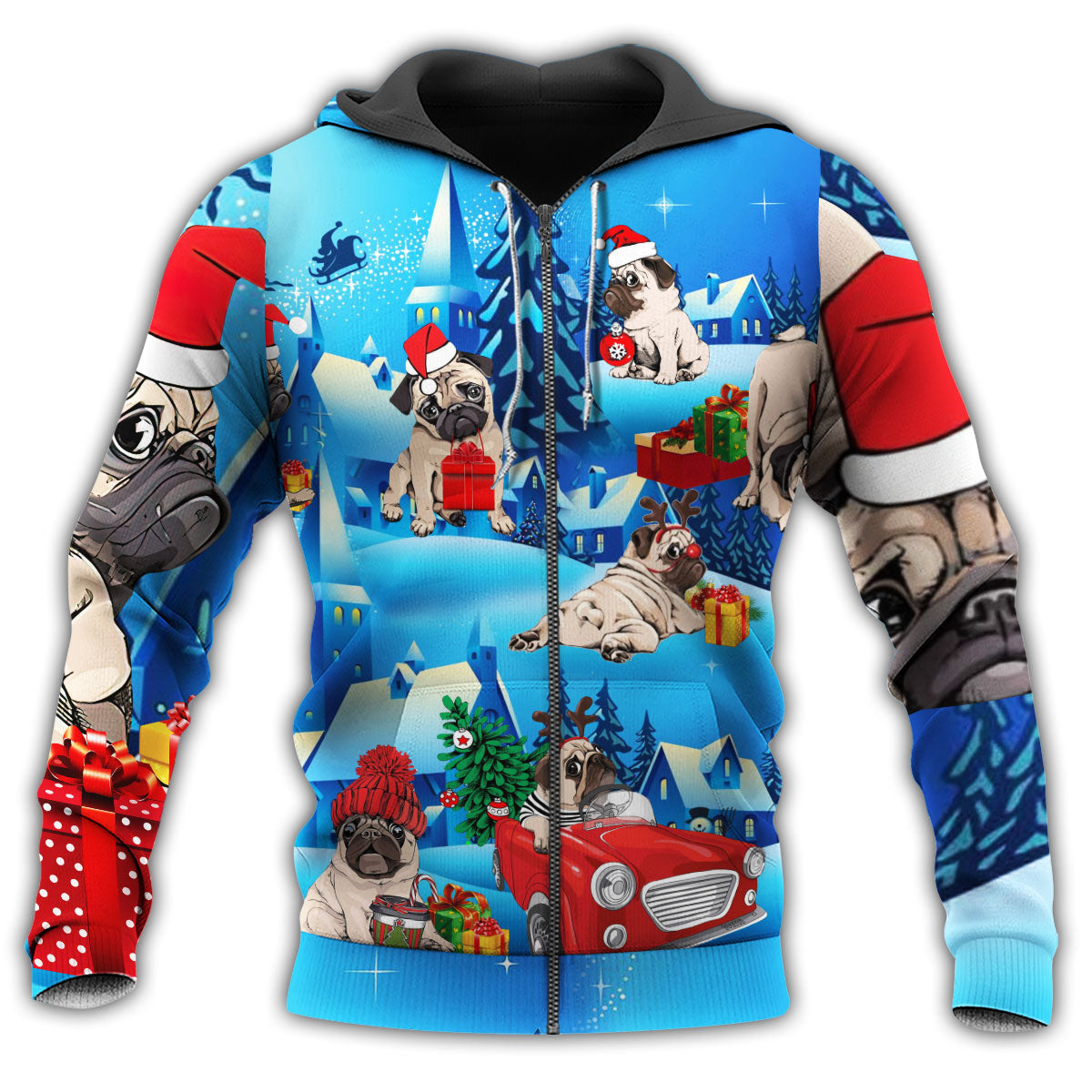 Colorful Christmas Pug Hoodie For Holiday Vacations Winter Events And Everyday Comfort