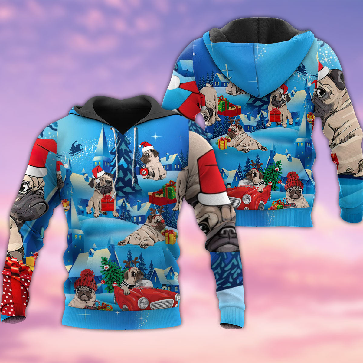 Colorful Christmas Pug Hoodie For Holiday Vacations Winter Events And Everyday Comfort
