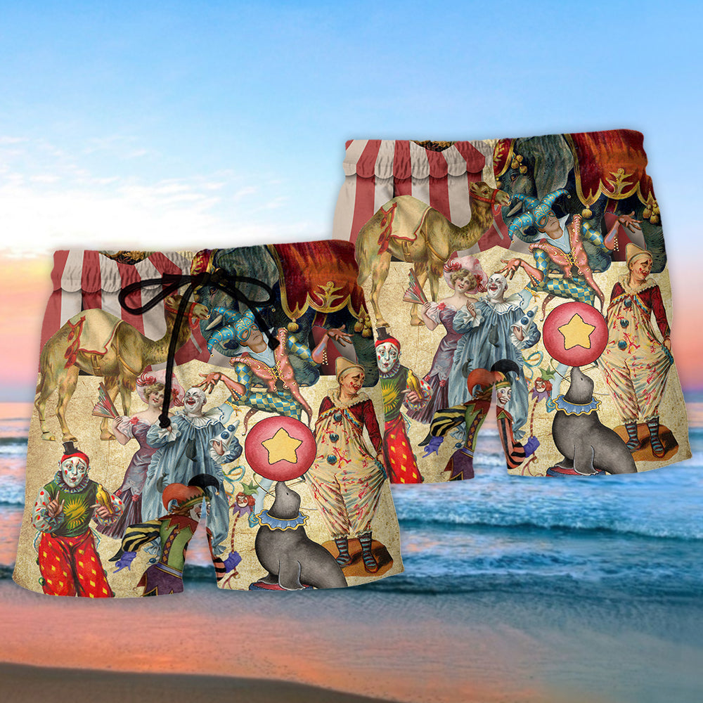 Circus Warning Funny Vintage Beach Shorts Print Detail For Beach Activities And Vacation Wear