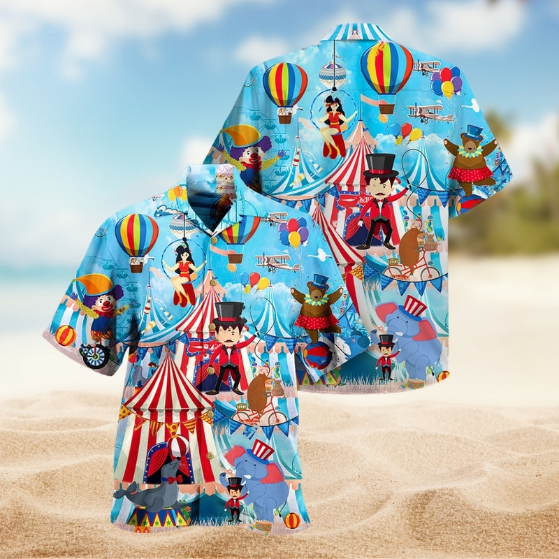 Circus Animals Hawaiian Shirt For Summer Vacation, Beach Travel, And Casual Wear