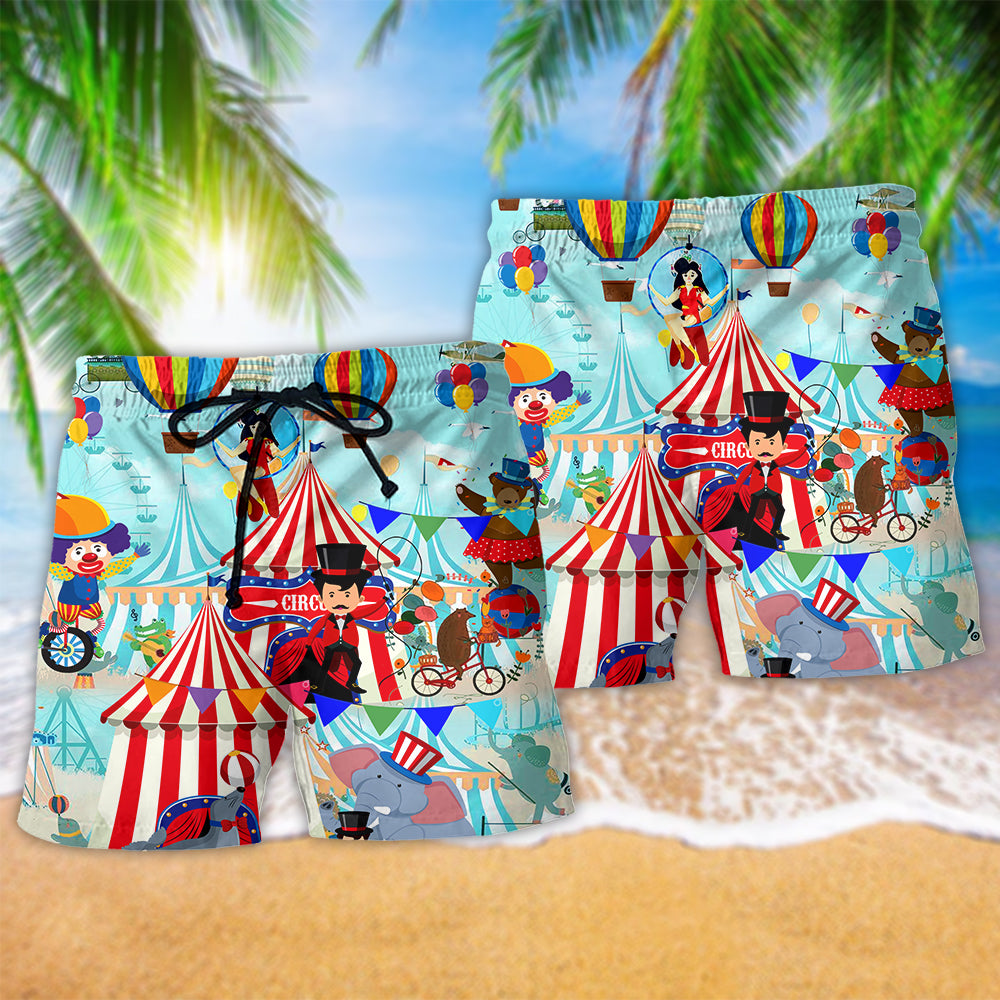 Circus Love Colorful Life Hawaiian Print Beach Shorts For Sunny Getaways And Casual Coastal Wear