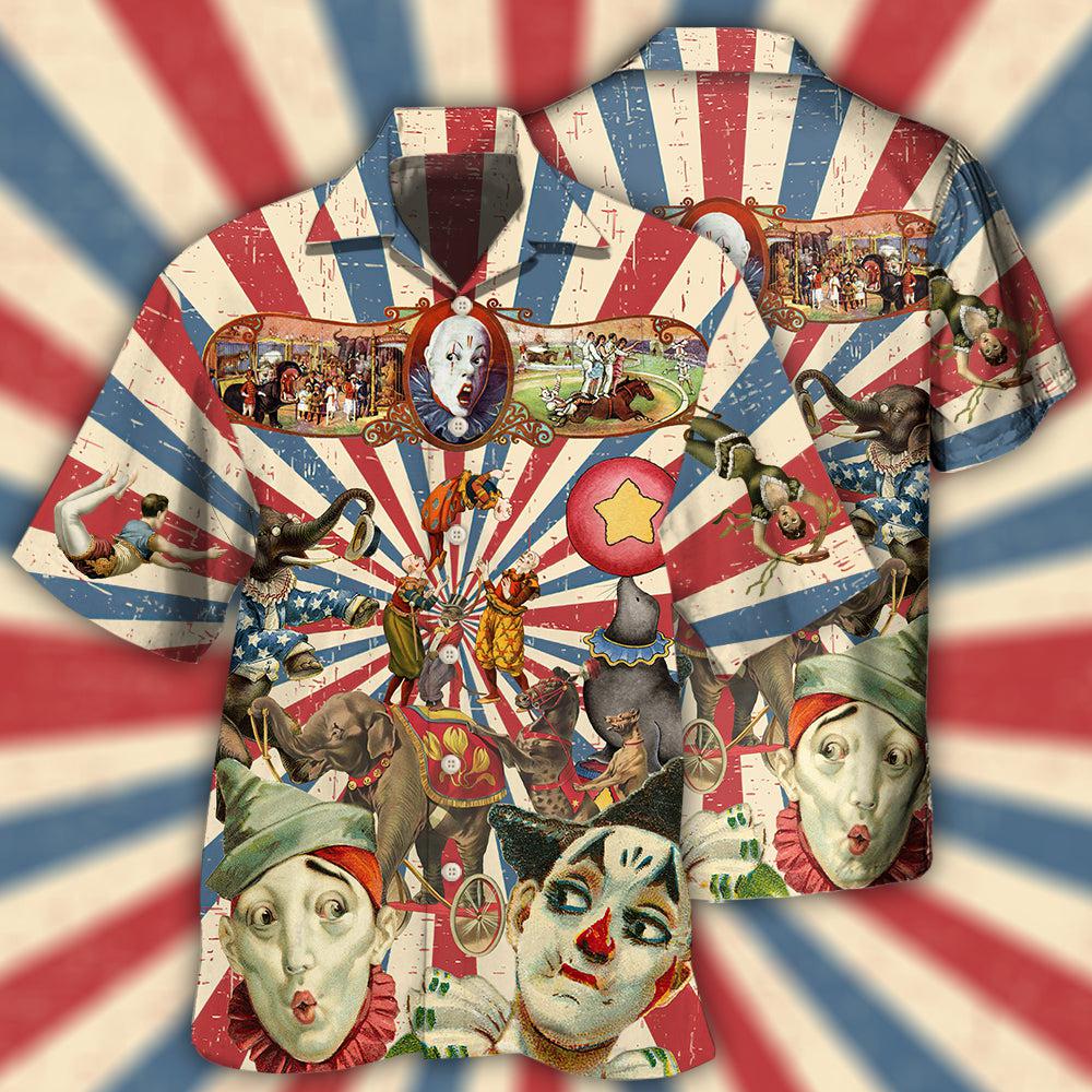 Vintage Circus Hawaiian Shirt For Coastal Travel, Casual Events, And Comfortable Summer Wear