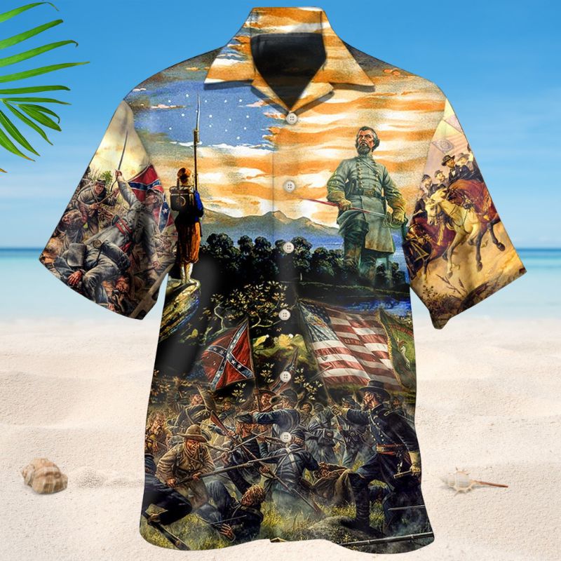 Vintage Civil War Hawaiian Shirt For Island Vacations, Resort Wear, And Relaxed Seasonal Style