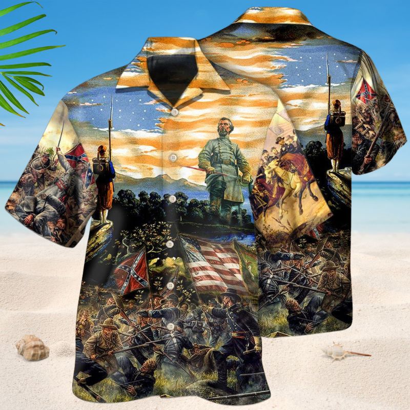 Vintage Civil War Hawaiian Shirt For Island Vacations, Resort Wear, And Relaxed Seasonal Style