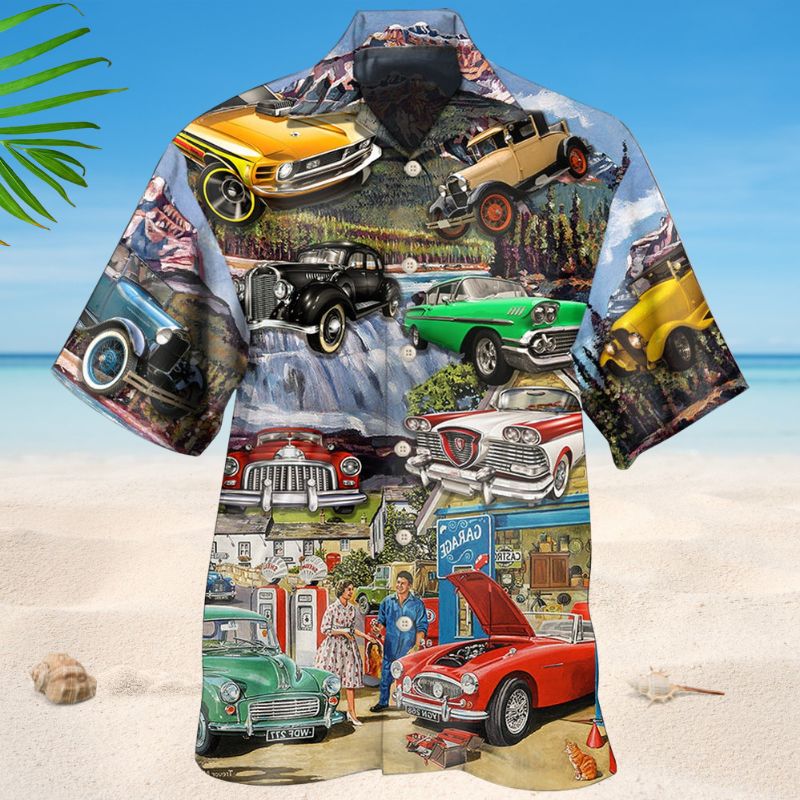 Classic Car Hawaiian Shirt For Coastal Travel, Casual Events, And Comfortable Summer Wear