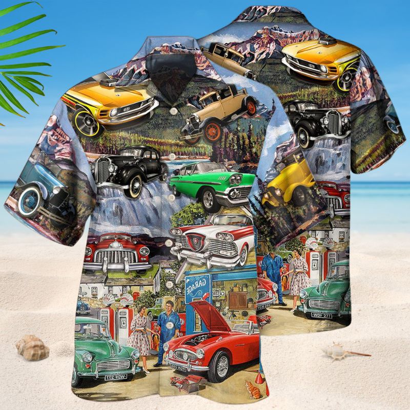 Classic Car Hawaiian Shirt For Coastal Travel, Casual Events, And Comfortable Summer Wear