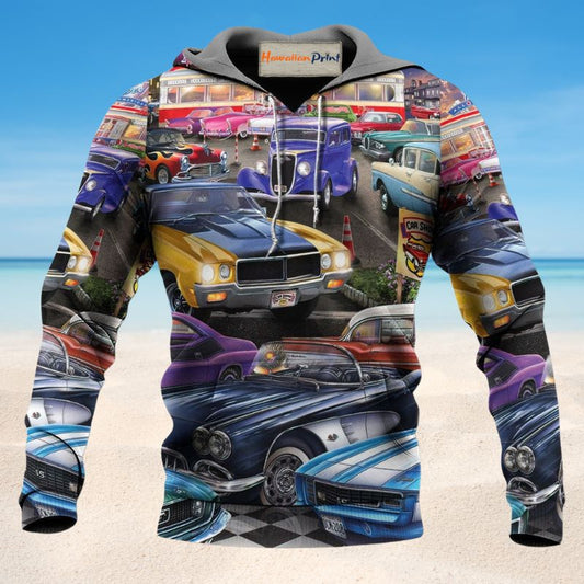 Classic Car Show Lifestyle Hoodie For Automotive Fans Seasonal Travel And Casual Streetwear