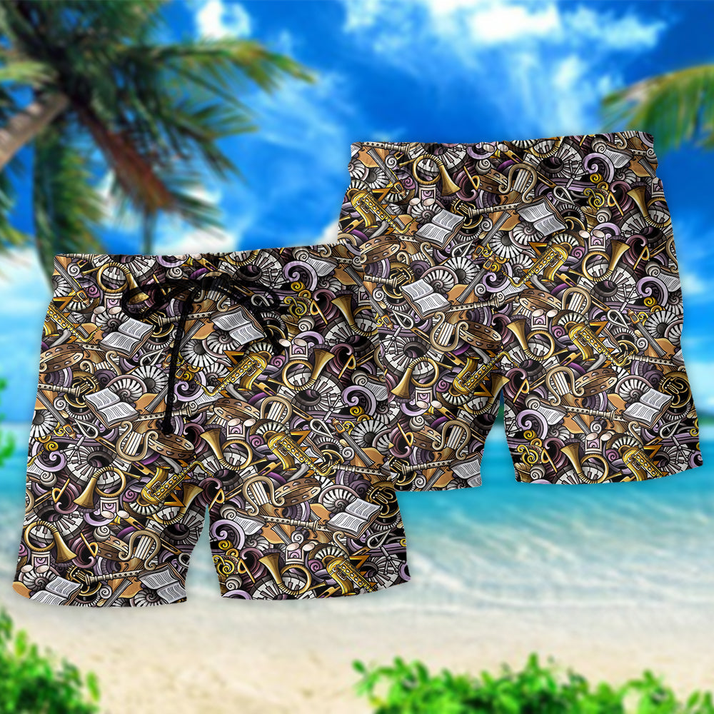 Classical Music Makes Me Happy Quote Beach Shorts Artwork Detail For Comfortable Everyday Summer Wear