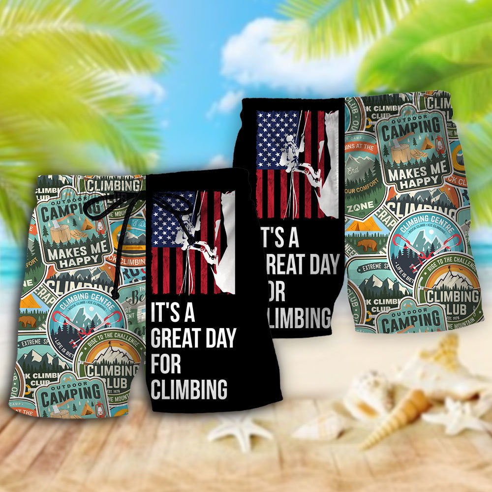 Climbing It's A Great Day Beach Shorts Print Detail For Beach Activities And Vacation Wear