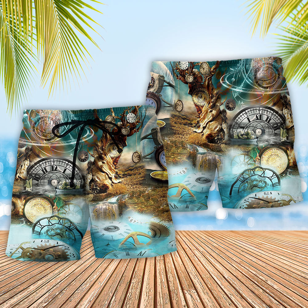 Motivational Clock Beach Shorts Pattern Detail For Cruise Vacations And Relaxed Holiday Style
