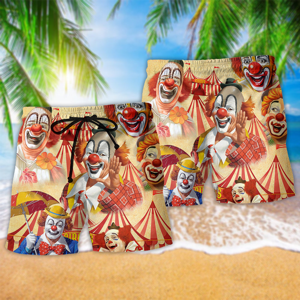 Clown Funny Happy Cool Hawaiian Print Beach Shorts For Tropical Holidays And Weekend Adventures