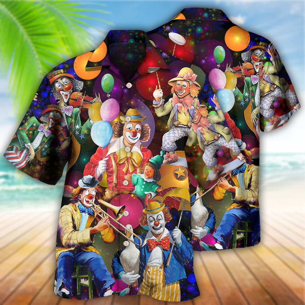 Funny Happy Clown Hawaiian Shirt Pattern View For Relaxed Warm Weather Outfits