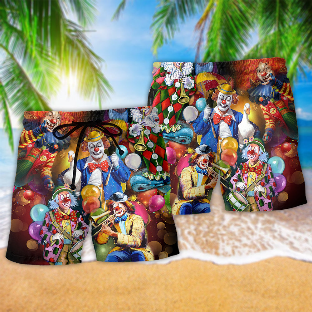 Clown Character Beach Shorts Pattern Detail For Seaside Leisure And Vacation Ready Style