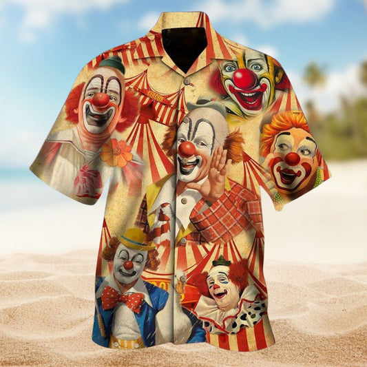 Clown Fun Hawaiian Shirt For Summer Vacation, Beach Travel, And Casual Wear