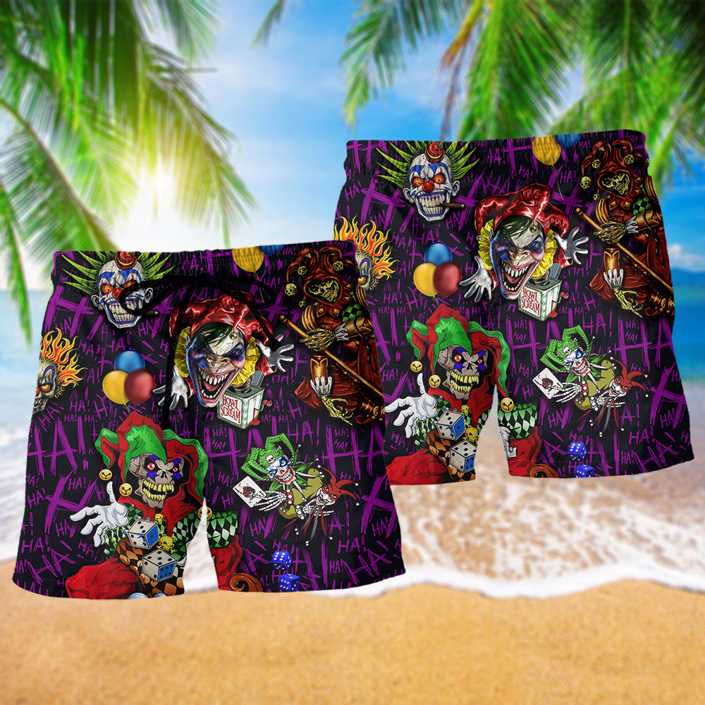 Clown Beach Shorts Pattern Detail For Resort Wear And Lightweight Summer Style