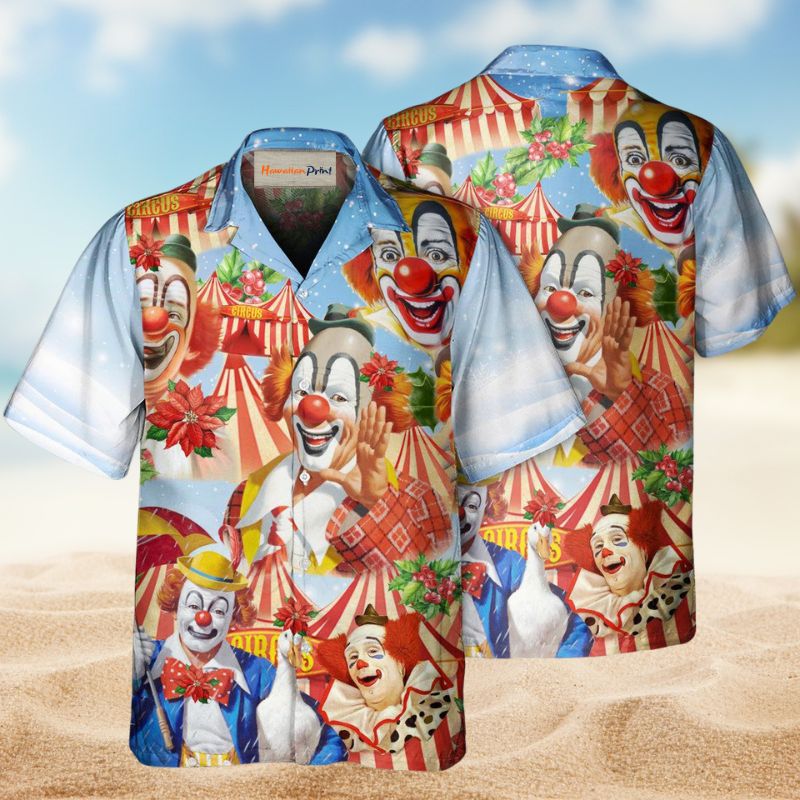 Floral Clown Snow Christmas Hawaiian Shirt For Holiday Parties, Tropical Vacations, And Festive Gift Giving