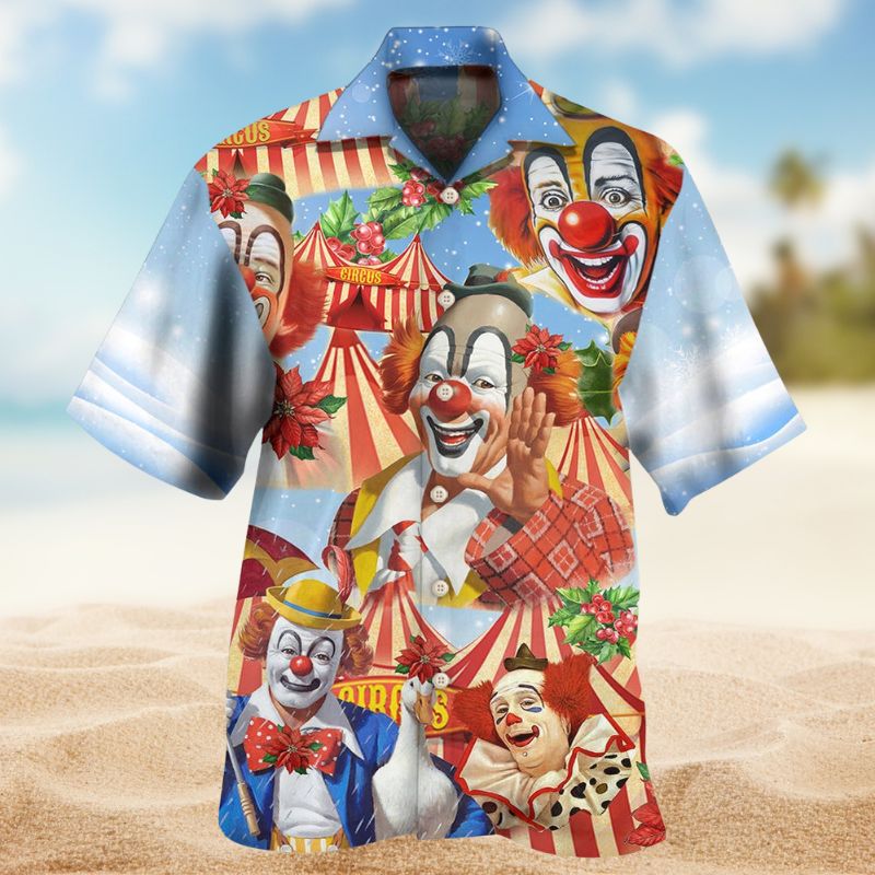 Floral Clown Snow Christmas Hawaiian Shirt For Holiday Parties, Tropical Vacations, And Festive Gift Giving