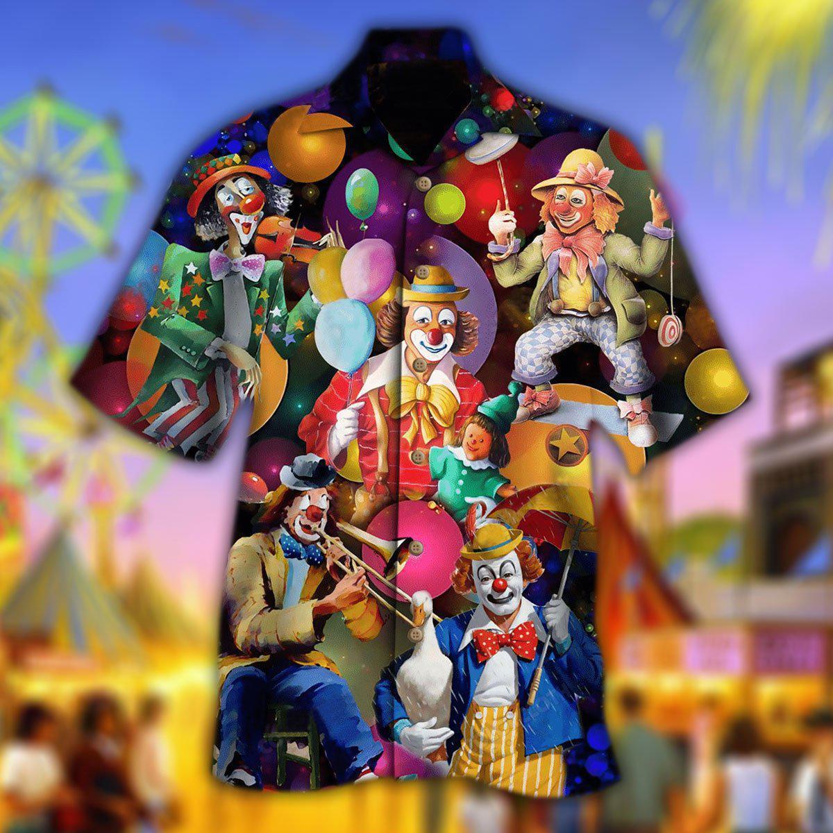 Funny Happy Clown Hawaiian Shirt For Summer Vacation And Beach Travel