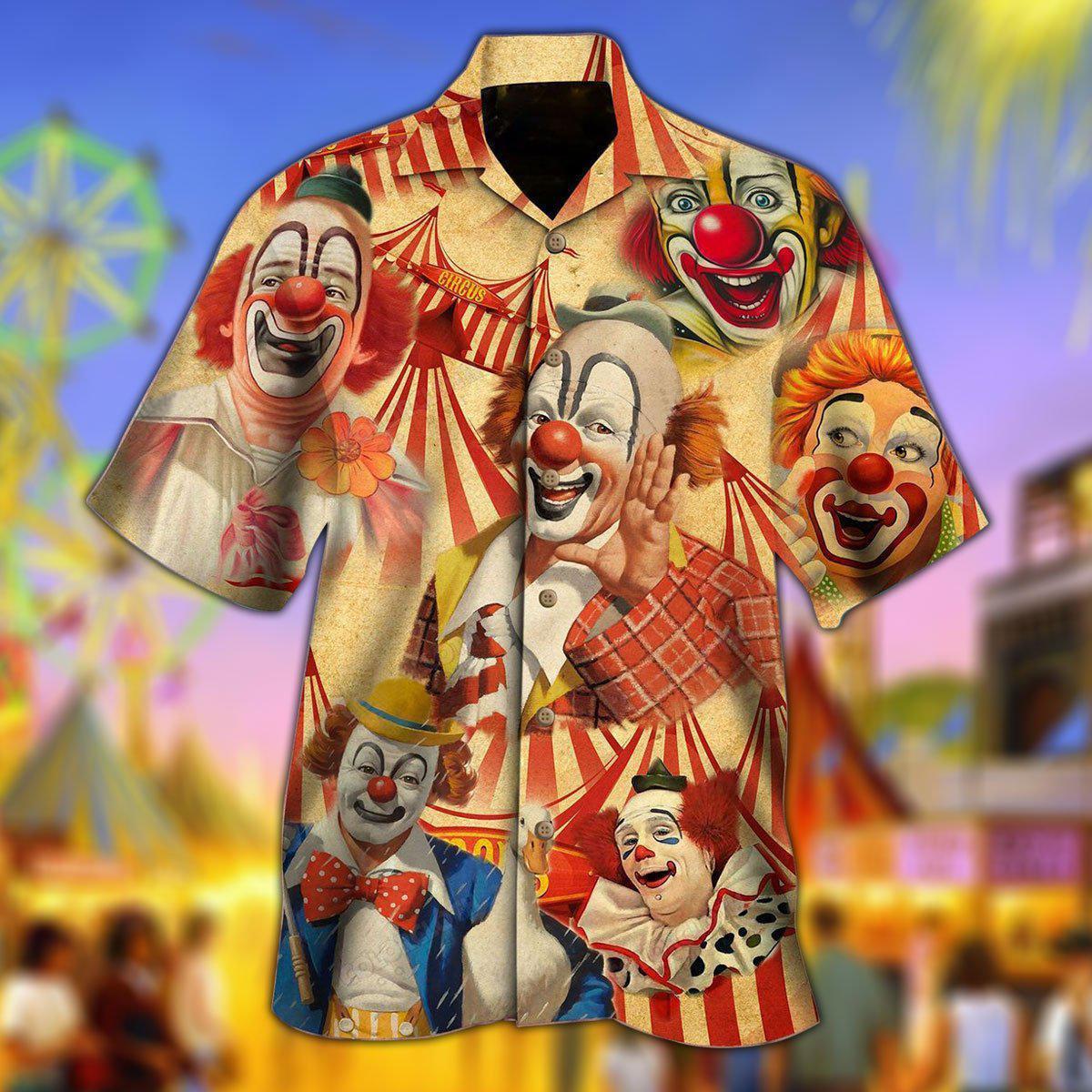 Funny Happy Clown Hawaiian Shirt Artwork View For Weekend Travel And Beach Style