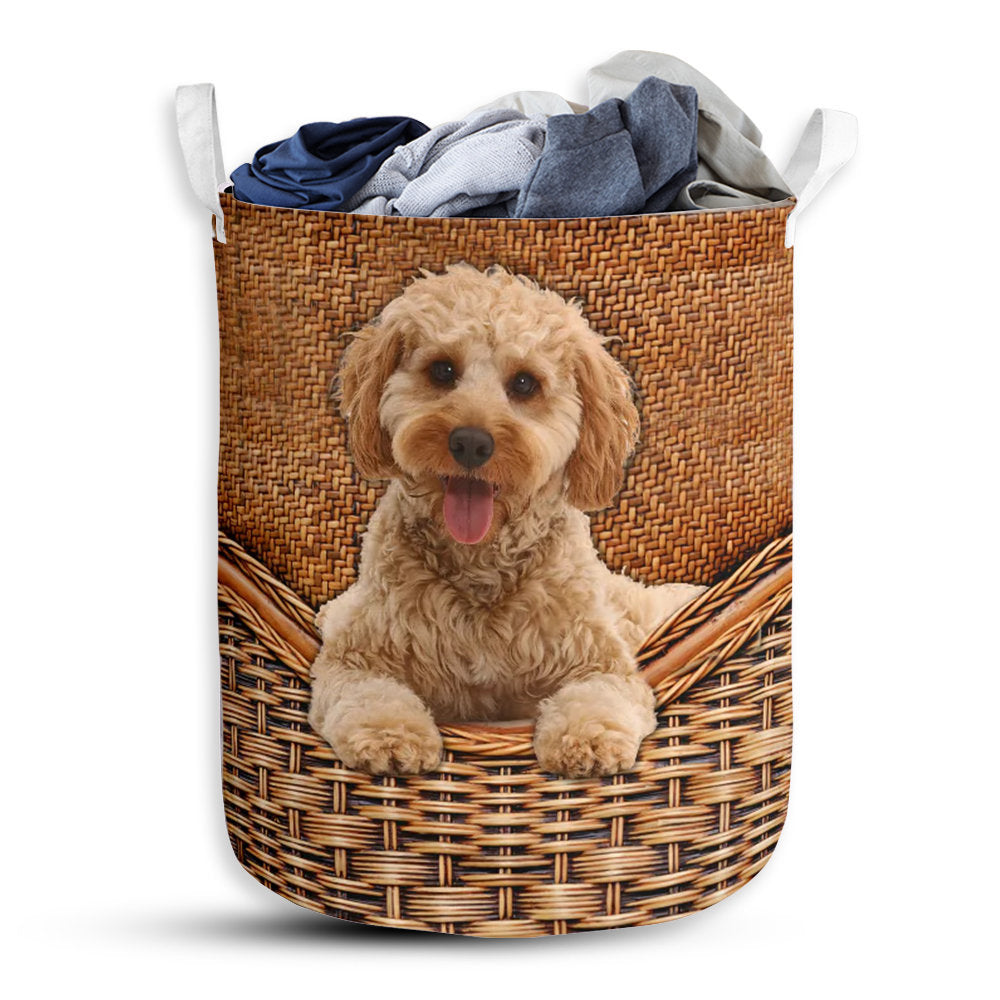 Small Size Cockapoo Dog Rattan Texture Laundry Basket For Bathroom Bedroom Storage